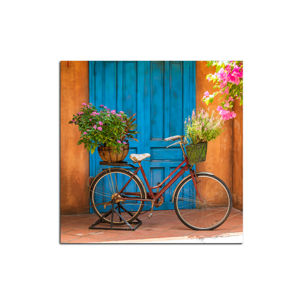 Obraz na plátně - Kolo s květinami - čtverec